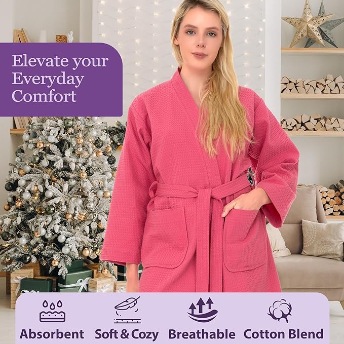 TowelSelections Womens Waffle Robe Kimono Spa Bathrobe Short Waffle Weave Bath Robe for Women XS to 3X