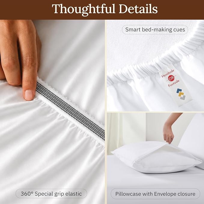 California Design Den White Twin Sheets Set - 100% Organic Cotton, Soft and Lightweight Sateen, Deep Pocket Twin Size Bed Sheets, Durable Bedding - White
