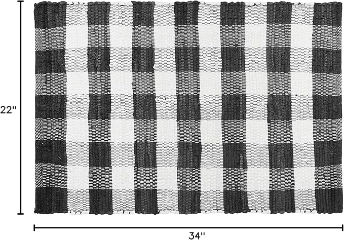 GLAMBURG Cotton Buffalo Check Plaid Rugs Washable, Handwoven Checkered Rug Welcome Door Mat 22x34 Rug for Kitchen Bathroom Outdoor Porch Laundry Living Room, Farmhouse Reversible Rag Rug Black White