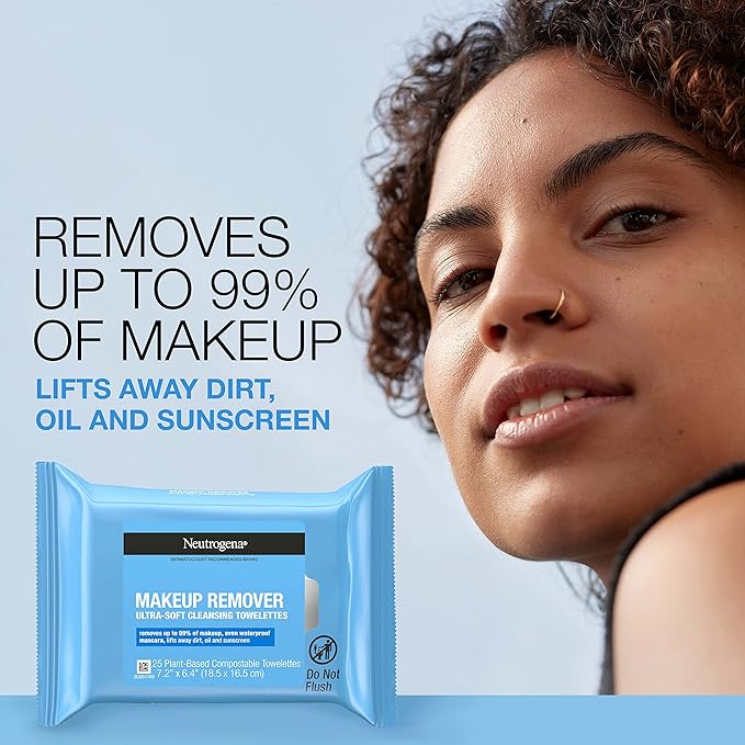 Neutrogena Makeup Remover Wipes, 25 ct, Pack of 2 | 100% Plant-Based Cloth | Gentle | Soap & Alcohol-Free | Removes Waterproof Mascara
