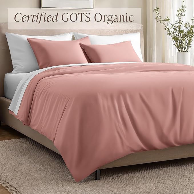 Bare Home 100% Organic Cotton Sateen Duvet Cover Set - 400 Thread Count - Smooth Sateen Weave - Warm & Luxurious - Duvet Cover (King/Cal King, Dusty Rose)