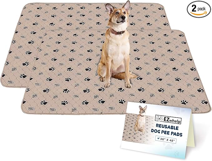 EZwhelp Reusable Dog Pee Pads, Washable Waterproof Mats for Potty Training or Whelping Pads, Puppy Pad with Rounded Corners, 36x48 Inch, 2 Pack