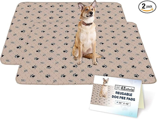 EZwhelp Reusable Dog Pee Pads, Washable Waterproof Mats for Potty Training or Whelping Pads, Puppy Pad with Rounded Corners, 36x48 Inch, 2 Pack