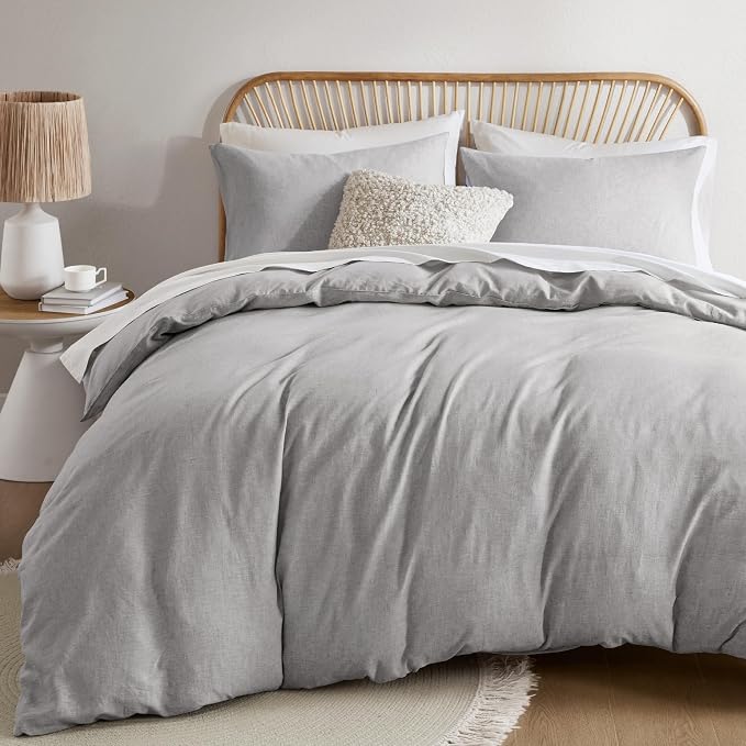 Hyde Lane Linen Duvet Cover Set King Size, 3Pcs Textured French Flax Linen Cotton Blend Bedding Set, Natural and Organic, Soft and Breathable, with 2 Pillow Shams, 104"x90", Grey
