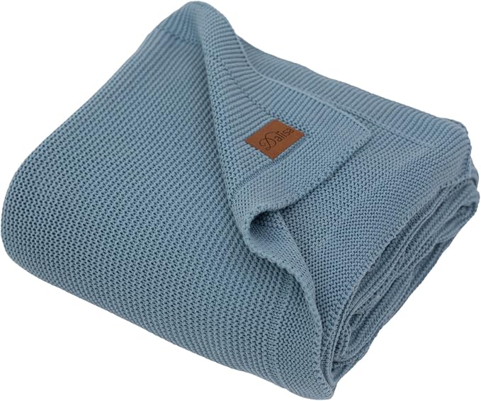 Dalisa 100% Organic Turkish Cotton Throw Blanket - GOTS Certified, Cozy - Perfect for Couch, Bed, and Home Decor - Boho Vintage Knit Alina (Smoke Blue, 60x80)