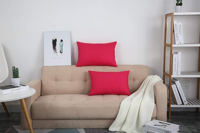 TangDepot Cotton Solid Throw Pillow Covers, 12" x 18" , Watermelon Red, 1 Count (Pack of 1) | 100% cotton, same-color zip, machine wash & air dry. For living room, bedroom, office, car. 42 colors, 91 sizes. Cover only.