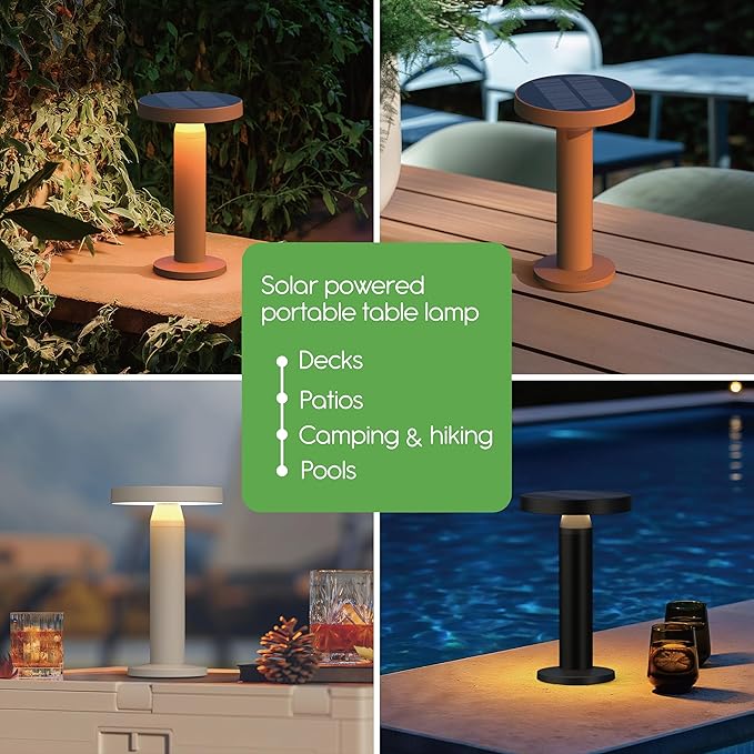 Round Solar Table Lamp – Portable LED Light with USB-C Charging & Solar Panel – Waterproof, Stepless Dimming for Outdoor/Indoor Use – Sand, 1 Pack