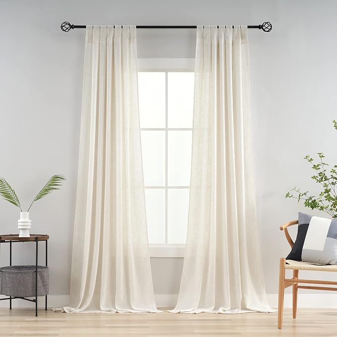 Linen Semi Sheer Curtains Tab Top Light Filtering Elegant Curtains & Drapes for Bedroom (Natural, 52" W x 63" L, Pack of 2)