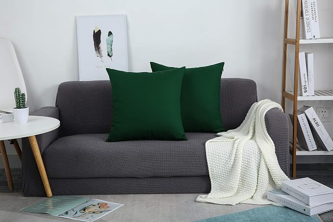 TangDepot Handmade Decorative Solid 100% Cotton Canvas Throw Pillow Covers/Cushion Covers, 45 Colors Available - (18" x18" , Deep Green, 2 Count (Pack of 1)) | 100% cotton, same-color zip, machine wash & air dry. For living room, bedroom, office, car. ...
