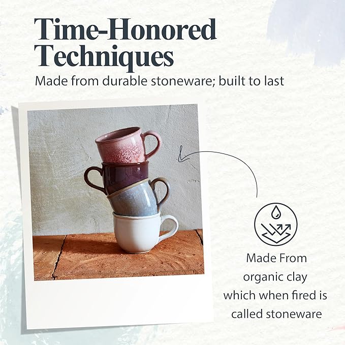 Portmeirion Minerals 12 oz Rose Quartz Mug – Durable Stoneware Coffee Cup with Reactive Glaze Finish, Stylish Ceramic Mug, Gift for Mom on Mother’s Day, Cozy Brunch Mornings & Café Style Home Use