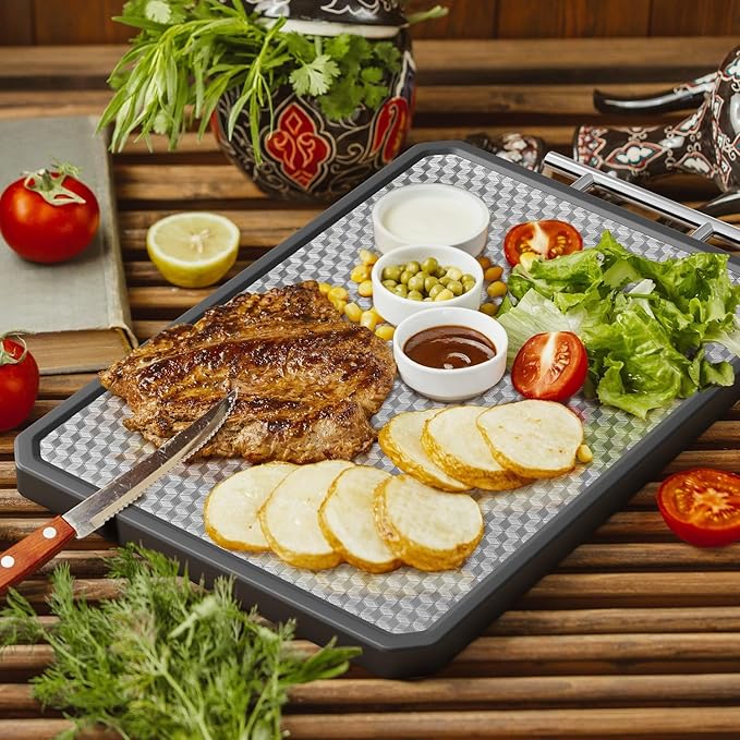 Stainless Steel Cutting Board, Scratch-resistant Cutting Board for Kitchen, 16 * 11 inch Double Sided Chopping Board, 304 Stainless Steel and Food-Grade Wheat Straw PP, Dishwasher Safe