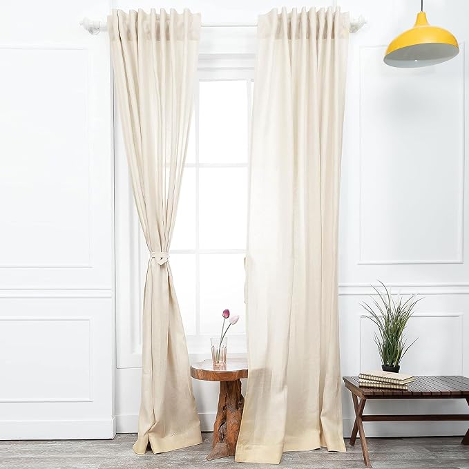 D'Moksha Homes Cream Hemp Curtain 108 Inches Long - 52 x 108 Inch 1 Panel Light Filtering Rod Pocket Curtain with Back Tab Hang - 100% Pure Hemp Linen Window Treatment for Living Room, Bedroom