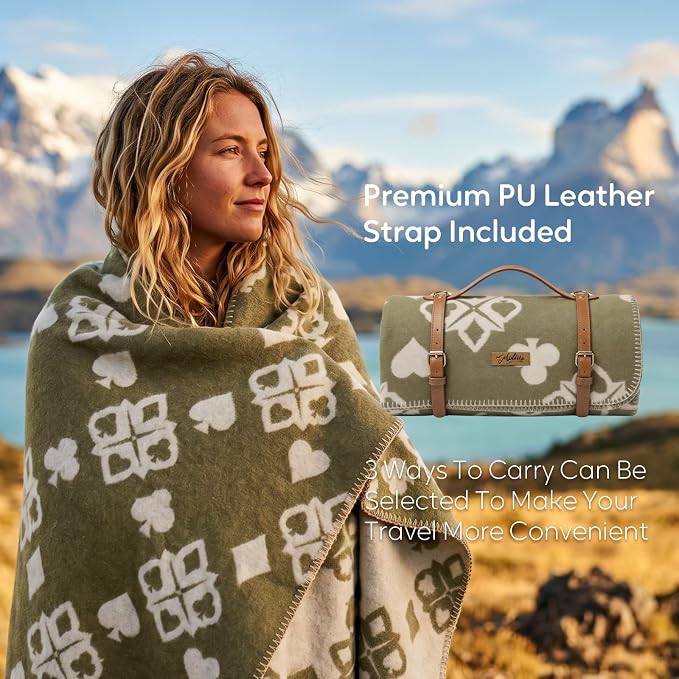 Molithe 100% Wool Blanket, 62" x 86", Warm, Thick, Washable, Military | Great for Camping, Outdoors, Sporting Events, Survival Kits Oat Latte