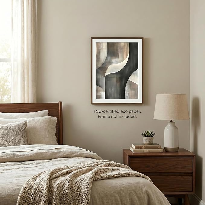 Moonow7 Flowing Harmony Abstract Artwork, Neutral-Toned Wall Art for Modern Bedroom or Office, Unframed Size 30x40 cm / 12x16″