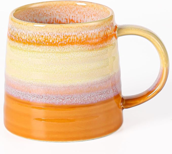 Large Ceramic Coffee Mug, Handmade Pottery Mugs, Tea Cups with Big Handle for Office and Home, 15.5 oz, Dishwasher and Microwave Safe (Orange)
