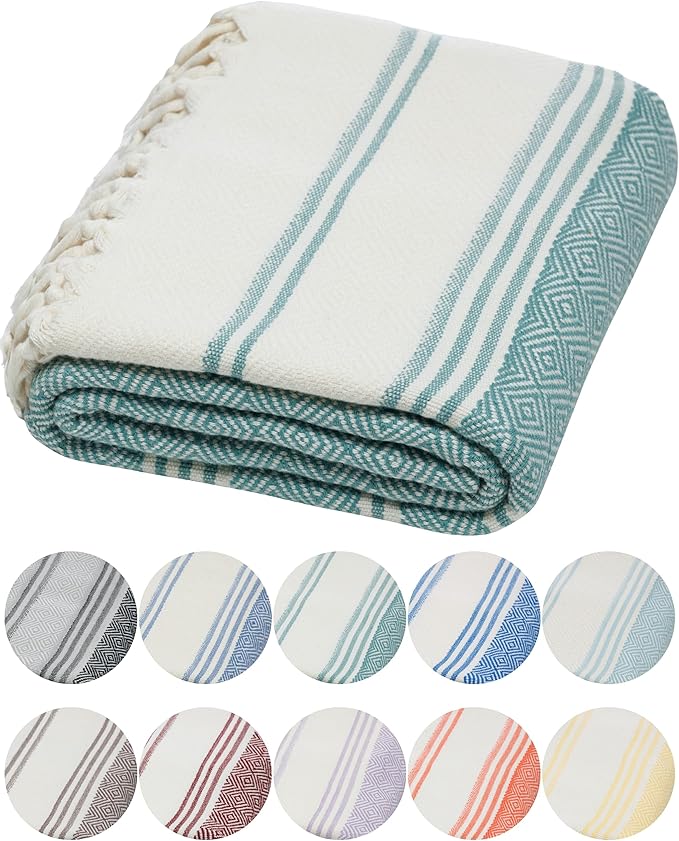 DEMMEX Organic Diamond Turkish Bath & Beach Towel | 100% Oeko-TEX Certified Cotton, Ultra-Soft, Quick-Dry, Lightweight, Compact & Oversized Luxury Peshtemal Towel, Prewashed, 71"x36", Sage Green