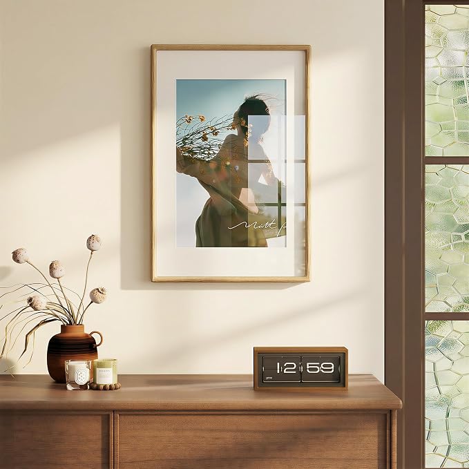 16x24 Poster Frame, USA-Sourced Oak Wood Frame Wall Mounted, 16x24 Picture Frame with Real Glass, 16 x 24 Picture Frame Matted to 12x18 Photo for for for Vertical & Horizontal Hanging, 1 Pack