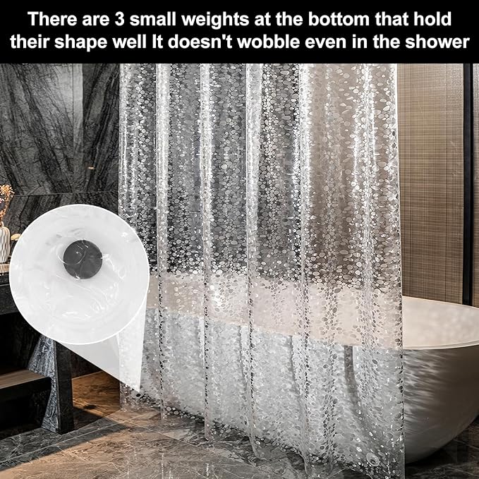 PEVA Shower Curtain, Water Repellent Premium Bathroom Shower Curtain with 3 Magnetic Weights for Shower Stall, Bathtubs
