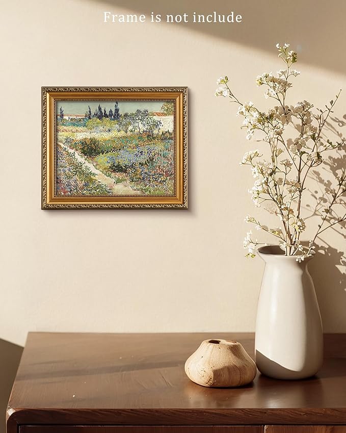 Vodefoad Vintage Antique Garden Painting, Spring Country Landscape Wall Art, Cottage Flower Garden Landscape Oil Art Print, Impressionist Pastoral Style Retro Wall Decor for Gallery Living Room Bedroom (UNFRAMED 8x10in)