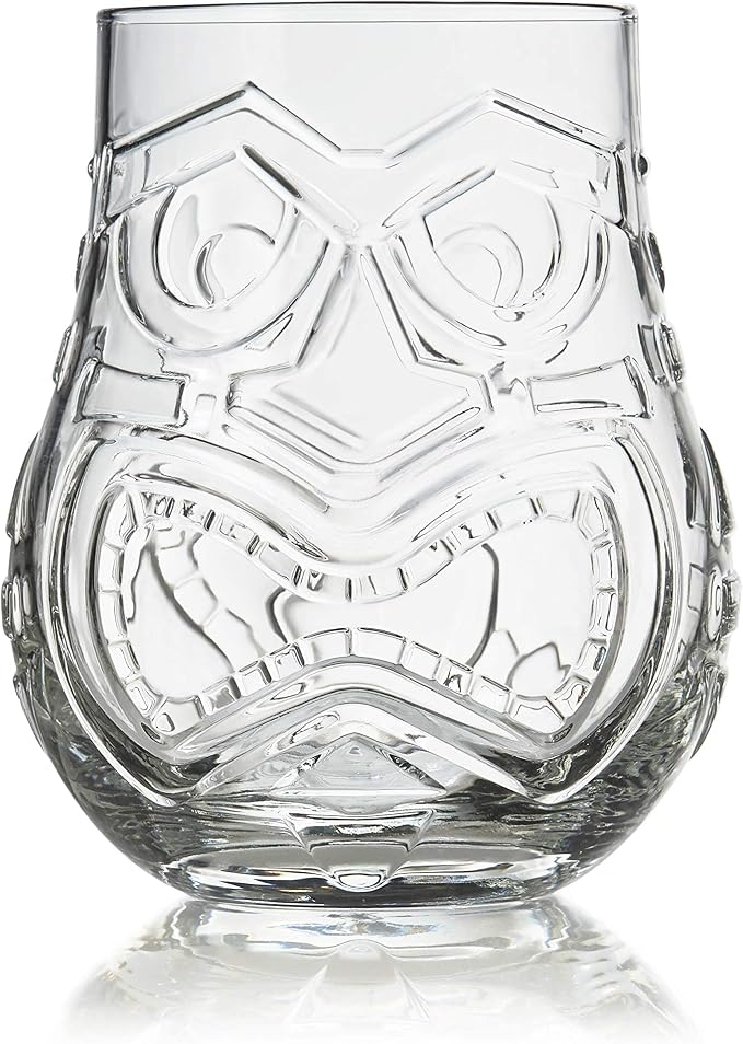 Libbey Tiki Split Glass Tumbler Set, Vintage-Style Quirky Drinking Glasses Set of 4, Exotic, Tall Drinking Glass Cups for Backyard Luau or Pool Party