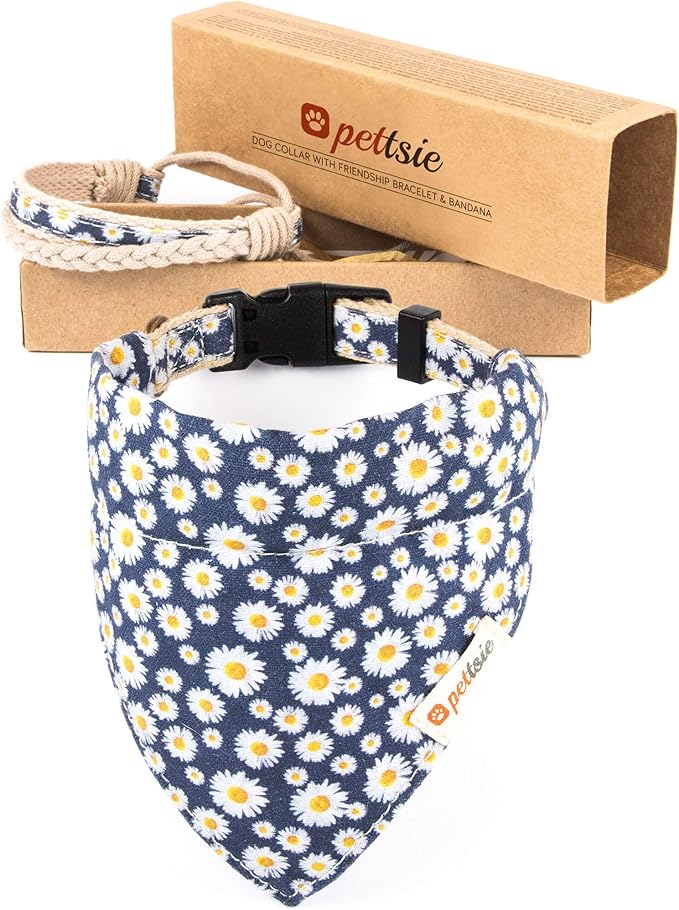 Pettsie Hemp Dog Bandana Collar & Matching Owner Friendship Bracelet | Matching Friendship Bracelet, Adjustable, Durable Hemp, Soft & Comfortable, Secure D-Ring, Blue