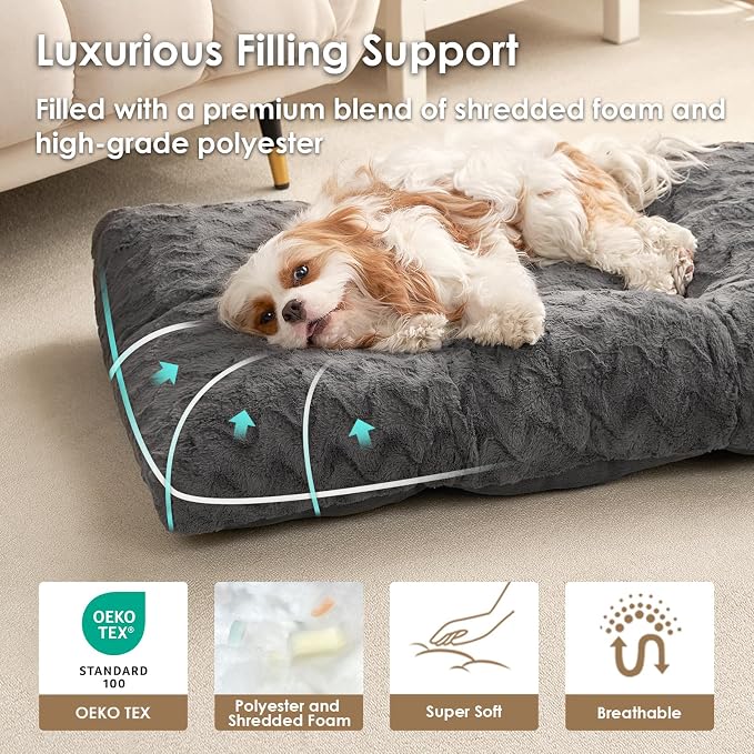 EHEYCIGA Washable Medium Dog Bed for Crate 29x21 Inch, Kennel Pad for Dogs Up to 35 lbs, Plush and Comfy Pet Sleeping Mat, Charcoal