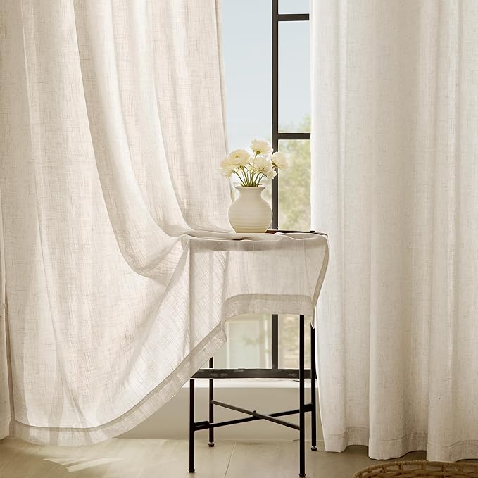Apricot Linen Curtain 63 inch Length 2 Panels Set Back Tab Light Filtering Living Room Curtain Drapes Home Office Modern Minimalist Decor Farmhouse Boho Neutral Cream Semi Sheer Curtain 63 inch Long