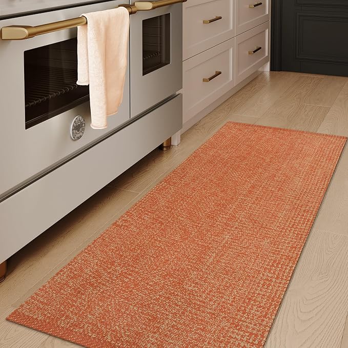 LEEVAN Washable Kitchen Rugs 2' x 4.3', Terra Cotton Woven Bathroom Rugs, Reversible Low Profile Entryway Rug, Farmhouse Front Door Mat, Boho Bedroom Carpet for Foyer Laundry/Back Door/Proch Decor