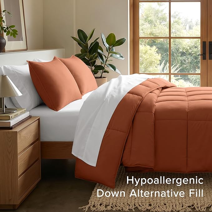 Bare Home Comforter Set - King/California King Size - Ultra-Soft - Goose Down Alternative - Premium 1800 Series - All Season Warmth (King/Cal King, Terracotta)