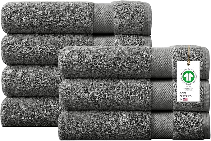 100% Organic Cotton Towels 650 GSM Plush Feather Touch Quick Dry Bath Towel, Pack of 7 GOTS Certified, Oeko-Tex Green Certified, Organic Cotton Bath Towel, 30"X58"