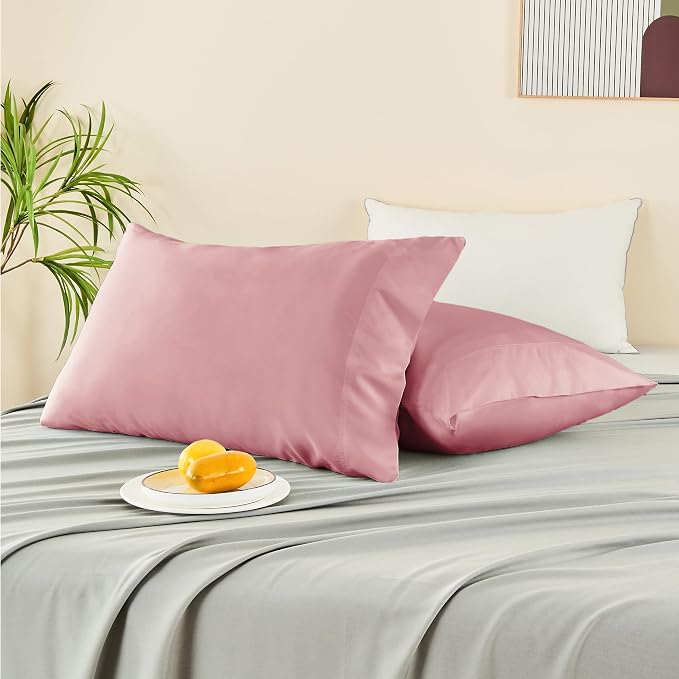 BEDELITE Pillow Cases Queen Size Set of 2, Rayon Derived from Bamboo, Cooling Pillow Cases for Hot Sleepers & Night Sweats, Breathable and Silky Soft Envelope Pillowcases(Rose Pink, 20"x30")