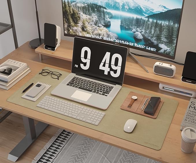 RENMTURE Desk Pad, Cork & PU Leather Desk Mat, Large Mouse pad, Non-Slip Desk Protector and Blotter, Waterproof Writing Pad, Desk Accessories and Organizers for Home Office (Golden,23.6" x 13.7")