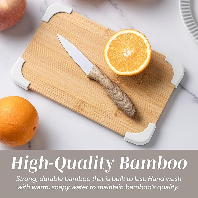 COOK WITH COLOR Non-Slip Cutting Board Set – Kitchen Essentials with Easy Grip Handle for Meat, Veggies, and Fruits, 3 Cutting Boards, Bamboo Non-Slip White