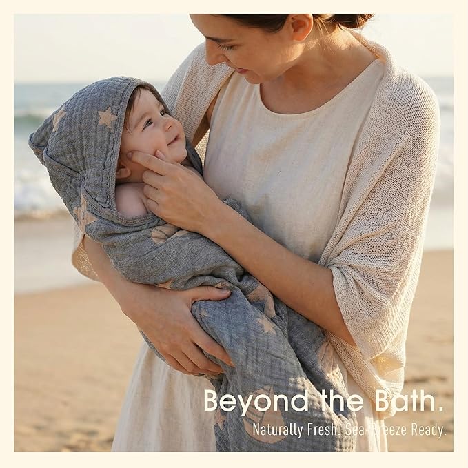 Ultra-Soft Muslin Baby Hooded Towel - 32 x 32 Inches, Ideal for Bath & Beach, Suitable for Both Boys & Girls from Newborns to Toddlers