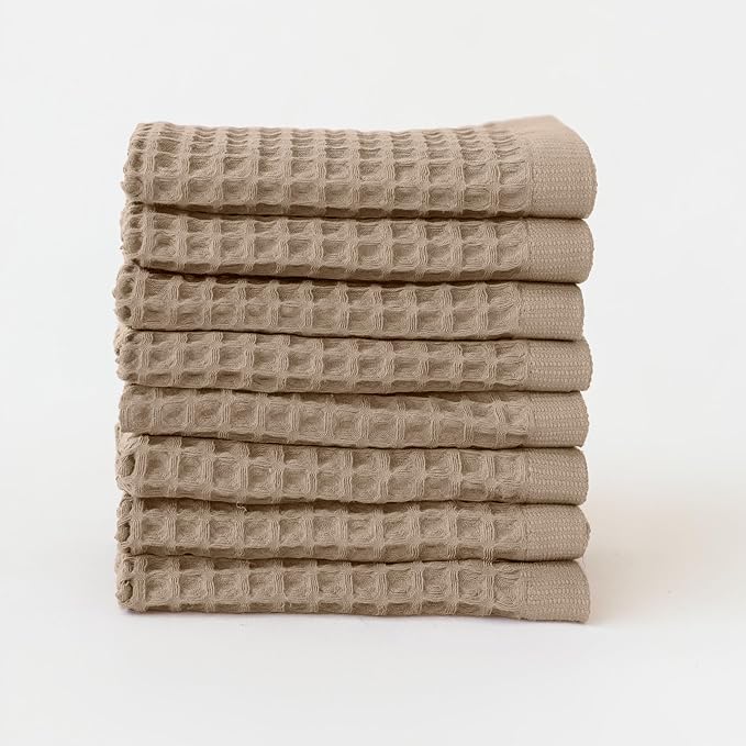 Waffle Washcloths Set of 8 Brown - Premium Quality 100% Turkish Cotton Face Washcloth, Soft Makeup Towel, Shower Cloth, Kitchen Towel (Brown, Set of 8 Washcloths)