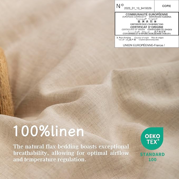 EVERLY 100% Linen Pillowcases Set of 2, French Linen from Normandy, 20X26Inch Standard Size, Natural Color, Coconut Buttons Closure, Flax Pillowshams-Pillowcase-Linen