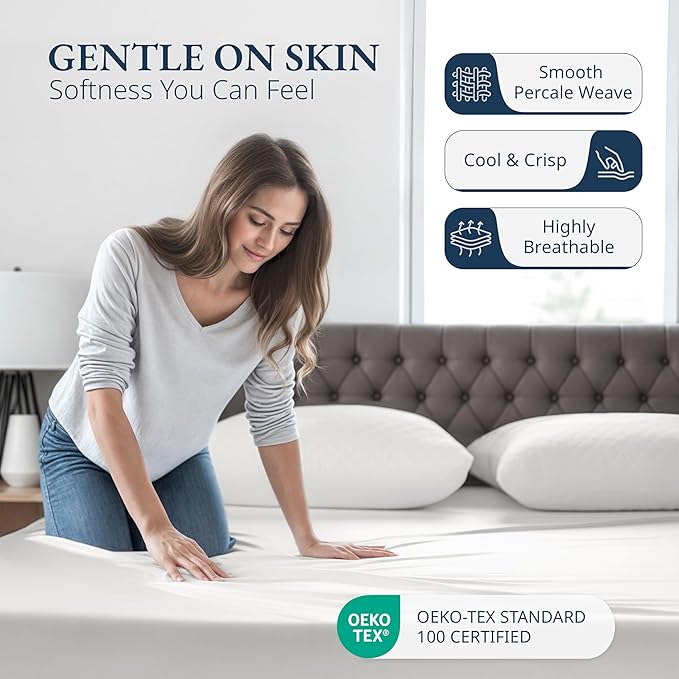 LANE LINEN King Fitted Sheet, 100% Organic Cotton, 3-Piece Set (1 Fitted Sheet,2 Pillowcases), Percale Weave, Ultra Soft, Breathable,Fits Mattress Upto 15" Deep - Glacier Grey (No Flat Sheet)