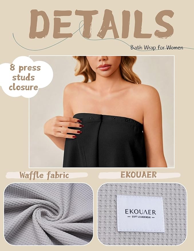 Ekouaer Waffle Robes For Women Bath Wrap Lightweight Shower Wrap 2026 Knee Length Spa Robe with Adjustable Closure S-XL