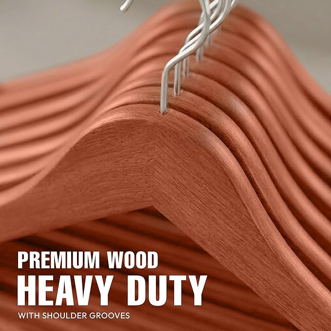 Utopia Home Premium Wooden Hangers 20 Pack - Durable & Slim Coat Hanger - Suit Hanger with 360-Degree Rotatable Hook - Wood Hangers with Shoulder Grooves (Cherry Color)
