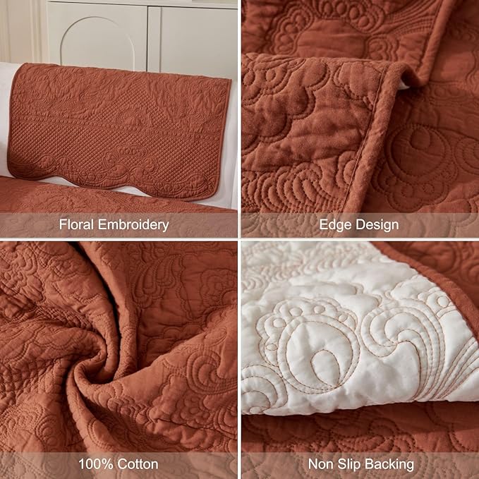 vctops Boho Cotton Quilted Couch Cover Soft Embroidered Sofa Cover Non-Slip Dog Bed Cover Scalloped Sofa Slipcover Washable Furniture Protector Cover (Orange,43"x82")