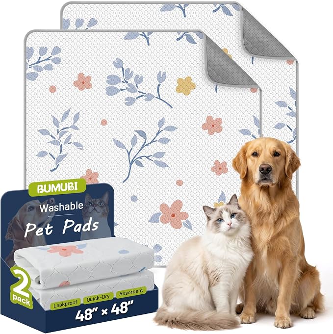 Washable Dog Pee Pads - Absorbent Reusable Puppy Training Pads, Waterproof Leak - Proof & Non - Slip for Crate Whelping Potty Training 48x48 (Pack of 2)