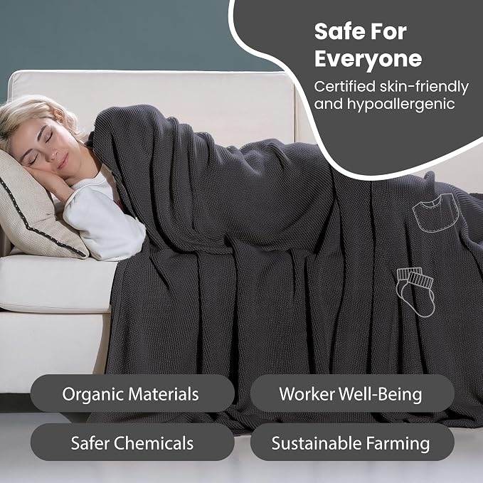 Dalisa 100% Organic Turkish Cotton Throw Blanket - GOTS Certified, Cozy - Perfect for Couch, Bed, and Home Decor - Boho Vintage Knit Alina (Black, 50x60)