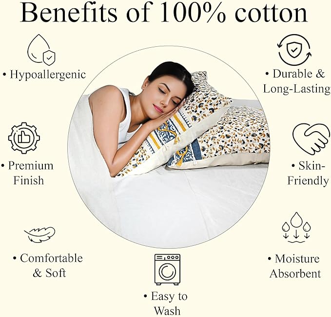 Ridhi Cream Mustard Blue Cotton Cushion Cover 20x20 Inch Decorative Throw Pillow Cover for Sofa, Living Room, Bedroom Decor, Soft, Cushion Case for Spring, Easter, Mother's Day