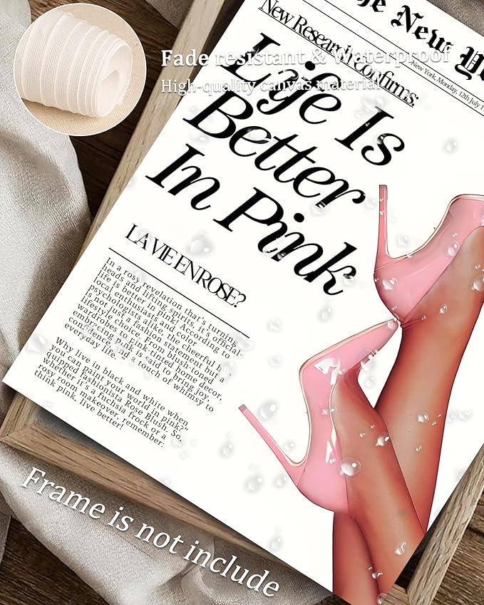 Vodefoad Trendy Newspaper Wall Art Prints Life Is Better In Pink Poster Pink Prints For Room Disco Poster for Teen Girly Bedroom Apartment, Bar Cart decor -8x10 Unframed
