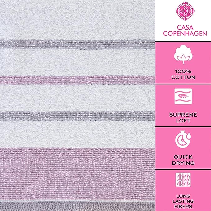 CASA COPENHAGEN White Bay 4Pcs 100% Egyptian Cotton Designer Hand Towels Gift Set- Grey - Purple 600 GSM, 28"x16", 4Hand Towels for Bathroom Set for Women & Men