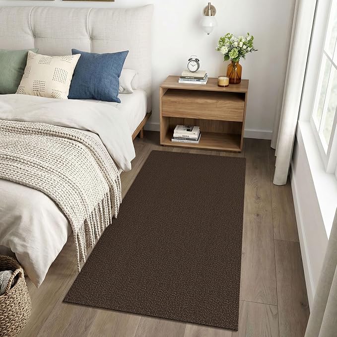 EARTHALL Washable Runner Rug 3x6 Ft Non Slip Runners for Hallways Wide Cotton Rubber Backed Kitchen Runner Braided Indoor Floor Carpet Runners for Entryway, Hallway, Kitchen, Bedroom, Brown/Coffee