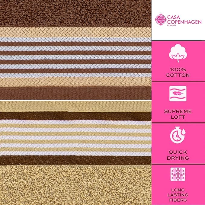 CASA COPENHAGEN He & She 2Pcs 100% Egyptian Cotton Large Designer Bathsheet Towels Gift Set- Brown - Beige, 550GSM, 35"x70" 2Bath Sheet Towels for Bathroom Set for Women & Men