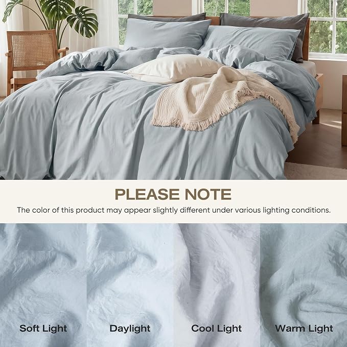 100% Pure French Flax Linen Blend Duvet Cover Set King Size, 3-Piece Breathable Bedding Set with Long Zipper Closure & Corner Ties, Soft, Lightweight & Durable Bedding Ideal for Hot Sleepers