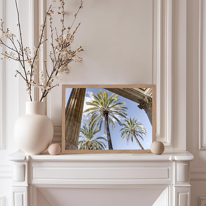 Monem Art Palermo Palm Trees Sicily Print - Tropical European Architecture Poster - Wall Decor for Living Room, Bedroom or Office - 8x10 Beige Framed Wall Art by Mareike Bohmer