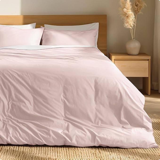 Bare Home 100% Organic Cotton King Duvet Cover Set - Crisp Percale Weave - Lightweight & Breathable - Cooling Duvet Cover Set (King, Dusty Pink)